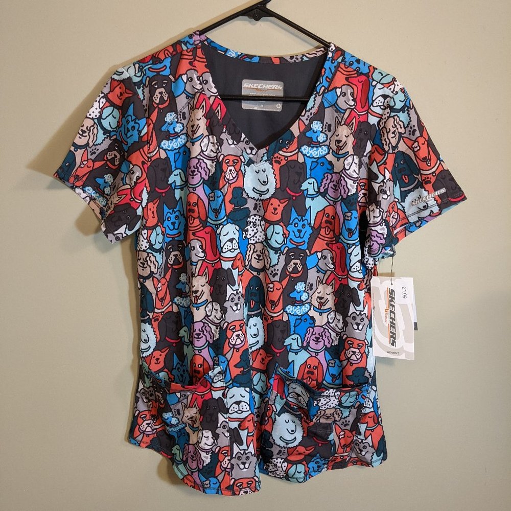 Women's Scrub Top - Cartoon dog print - Size M